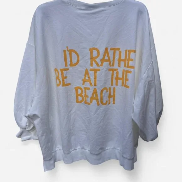 Wren + Glory Beach Time Hand Painted Pullover Sweatshirt NEW W/ TAG Ivory - Picture 1 of 7